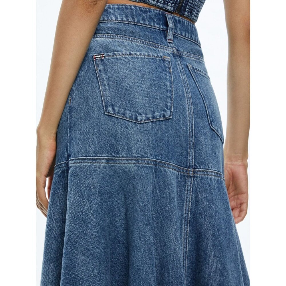 Alice + Olivia Donella High Low Blue Denim Skirt 25 - Picture 4 of 14